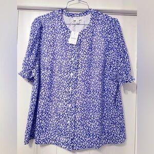JCrew Women’s L blue and white floral blouse- NWT